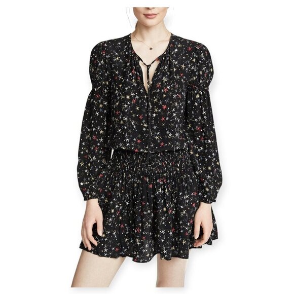 Anine Bing  'Martha' Black Silk Stars Print  Dress Size L - Picture 1 of 14